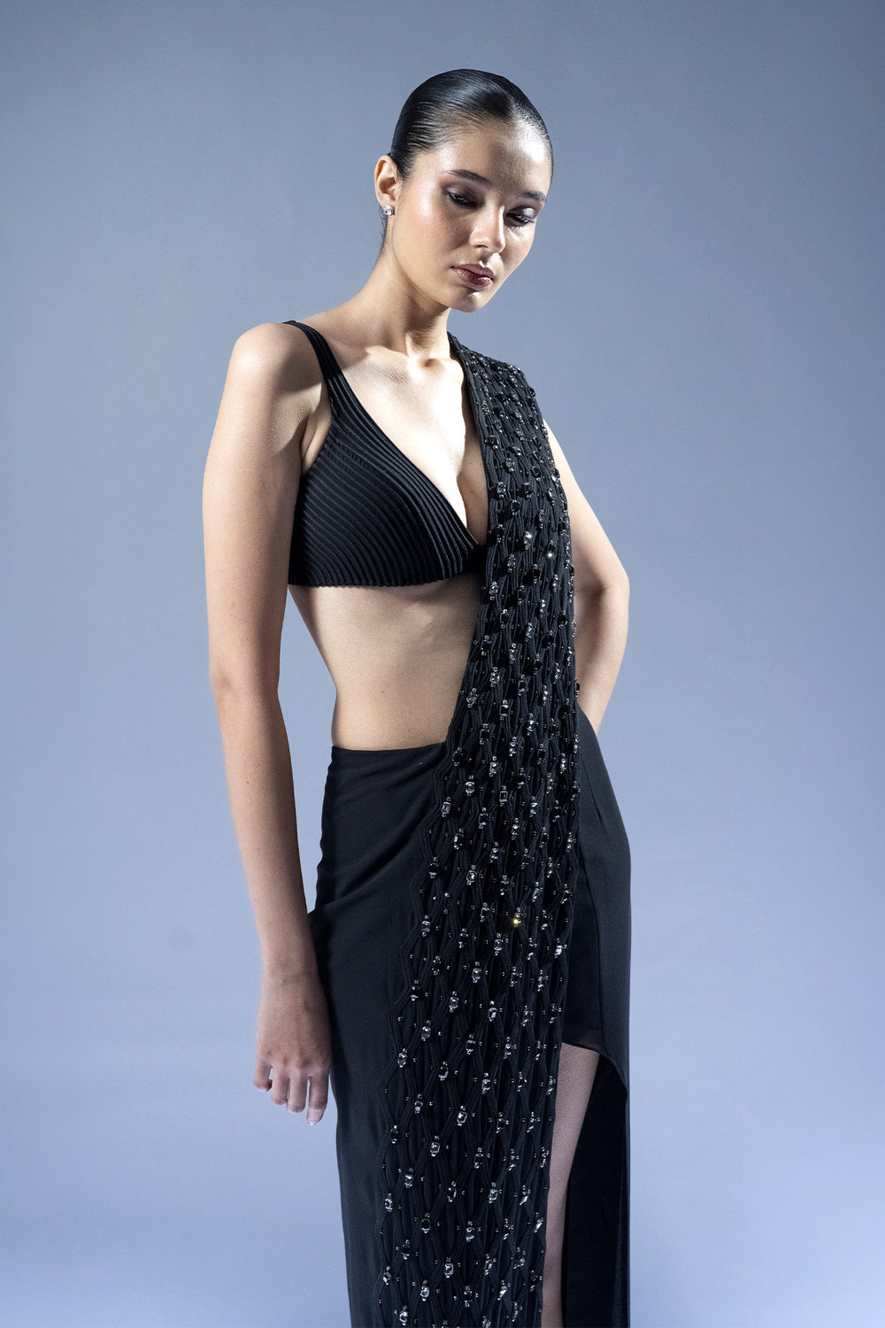 Noir Crystal Drape Saree