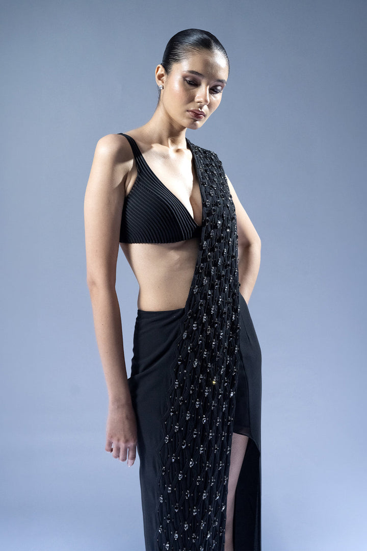 Noir Crystal Drape Saree