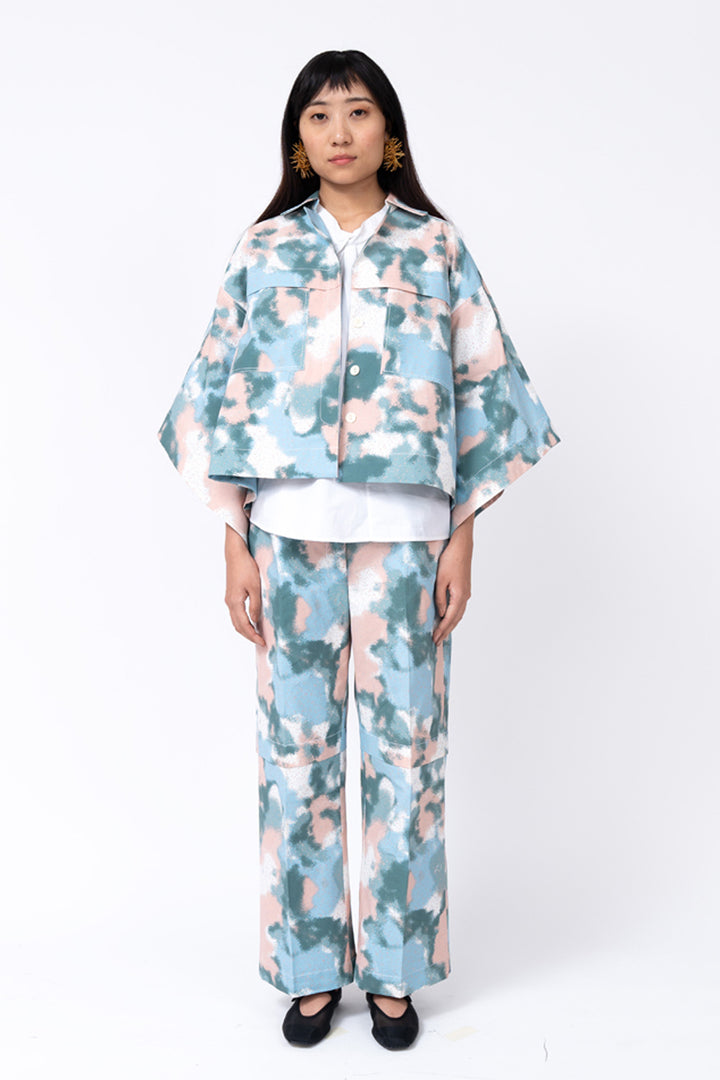 Spray Print Short Kimono Jacket