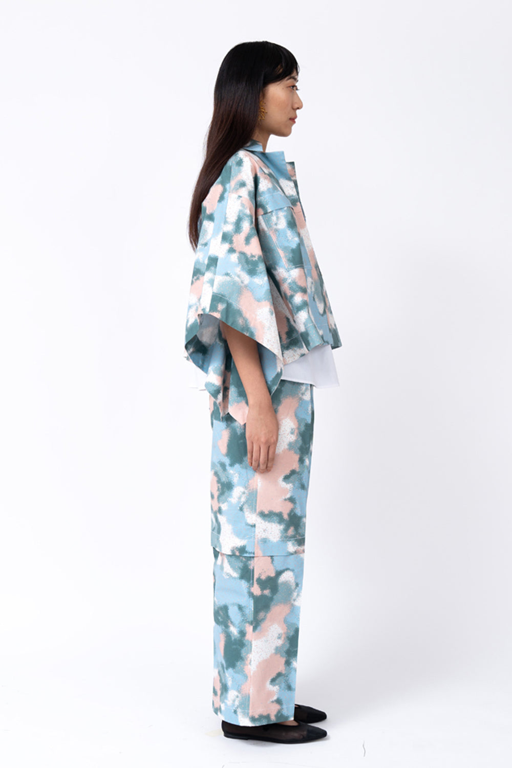 Spray Print Short Kimono Jacket