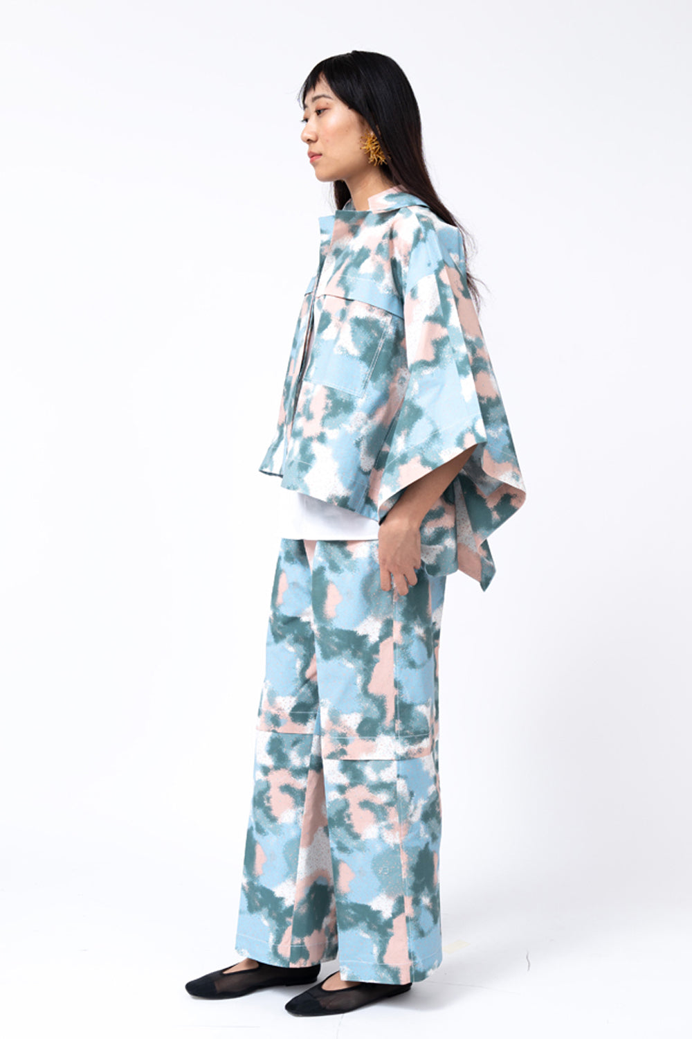 Spray Print Short Kimono Jacket