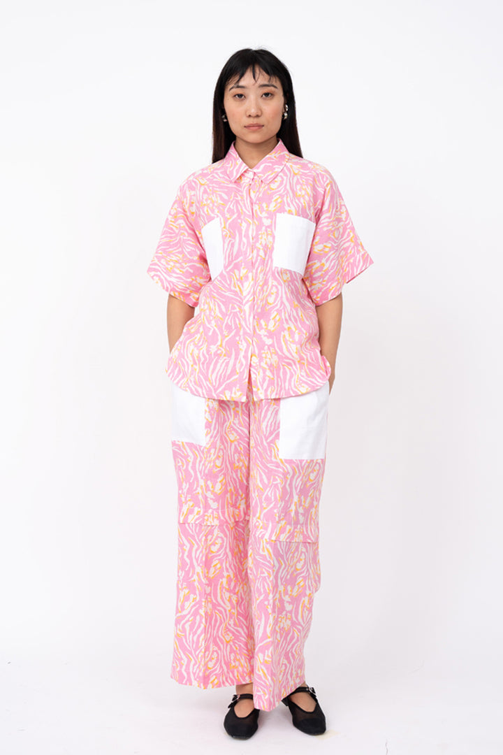 Pink Wave Print Shell Shirt