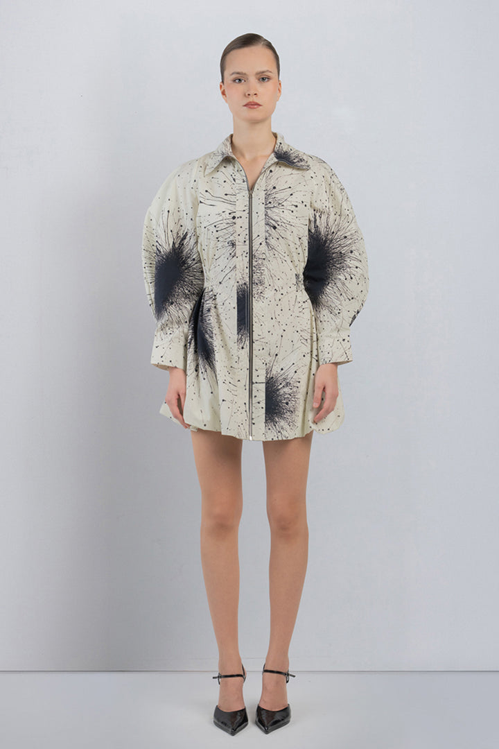 Bubble Hem Dress in Splatter Print