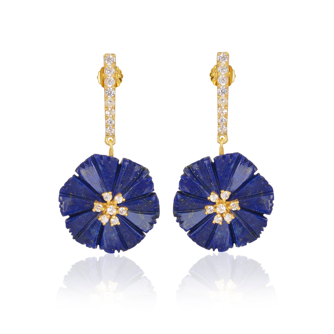 Carved Lapis Flower Earrings