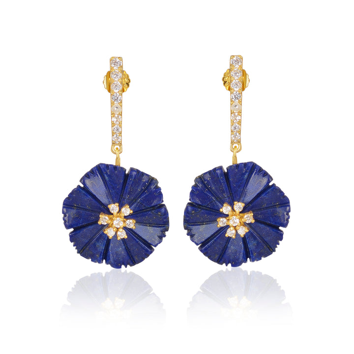 Carved Lapis Flower Earrings