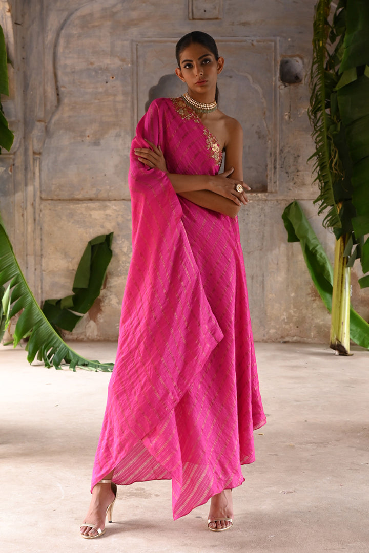 Fuchsia Pink One Shoulder Dress