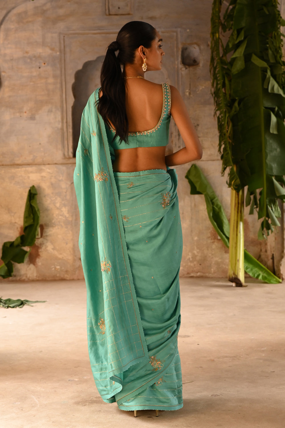 Powder Blue Hand Embroidered Saree