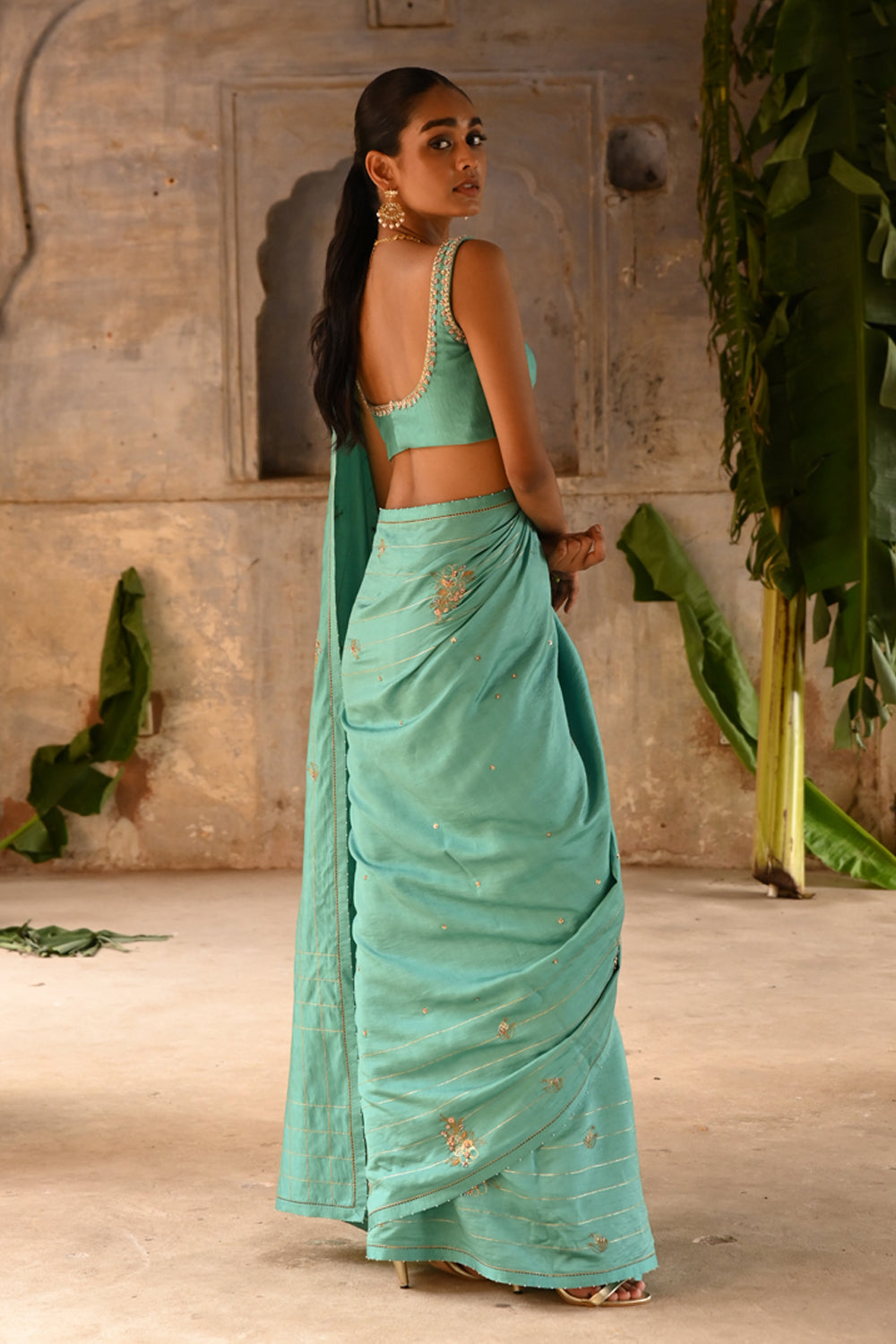 Powder Blue Hand Embroidered Saree