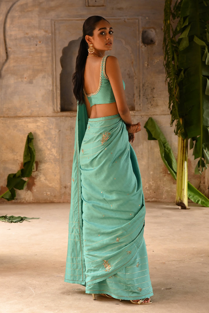 Powder Blue Hand Embroidered Saree