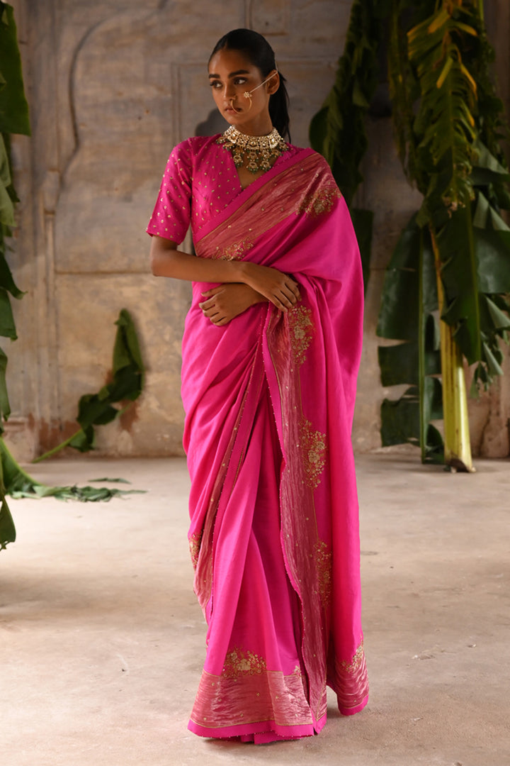 Fuchsia Pink Georgette Saree Set