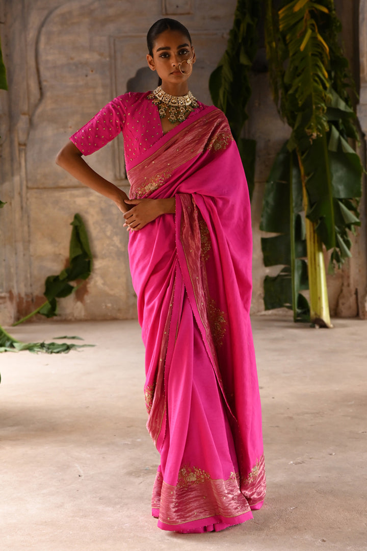 Fuchsia Pink Georgette Saree Set