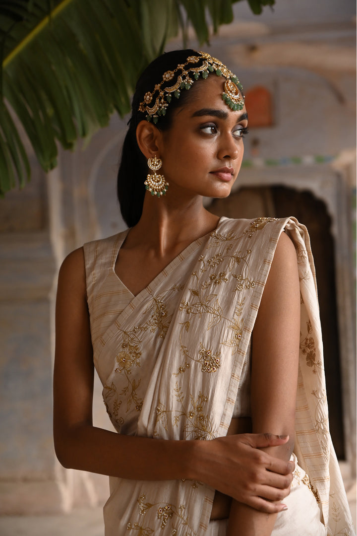 Ivory Silk Saree With Blouse