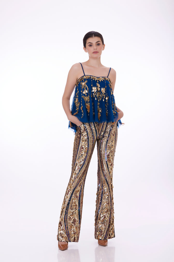 Blue disco sequins trouser