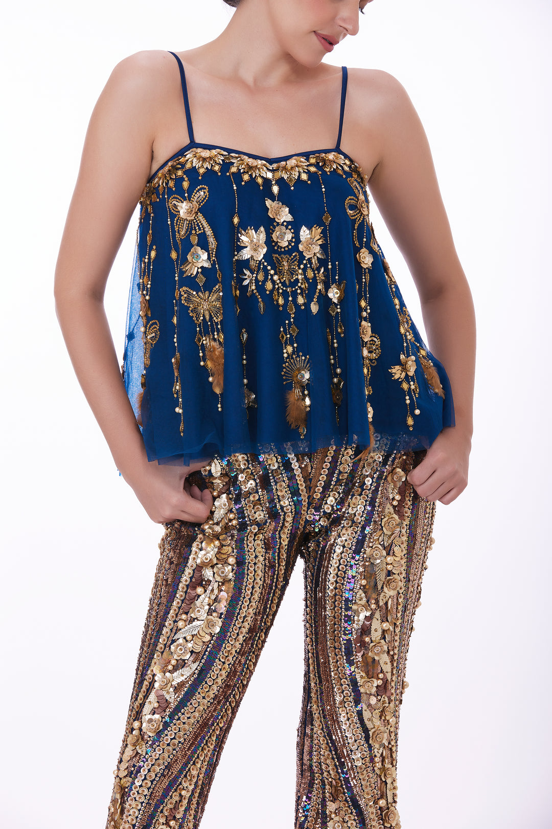 Blue disco sequins trouser