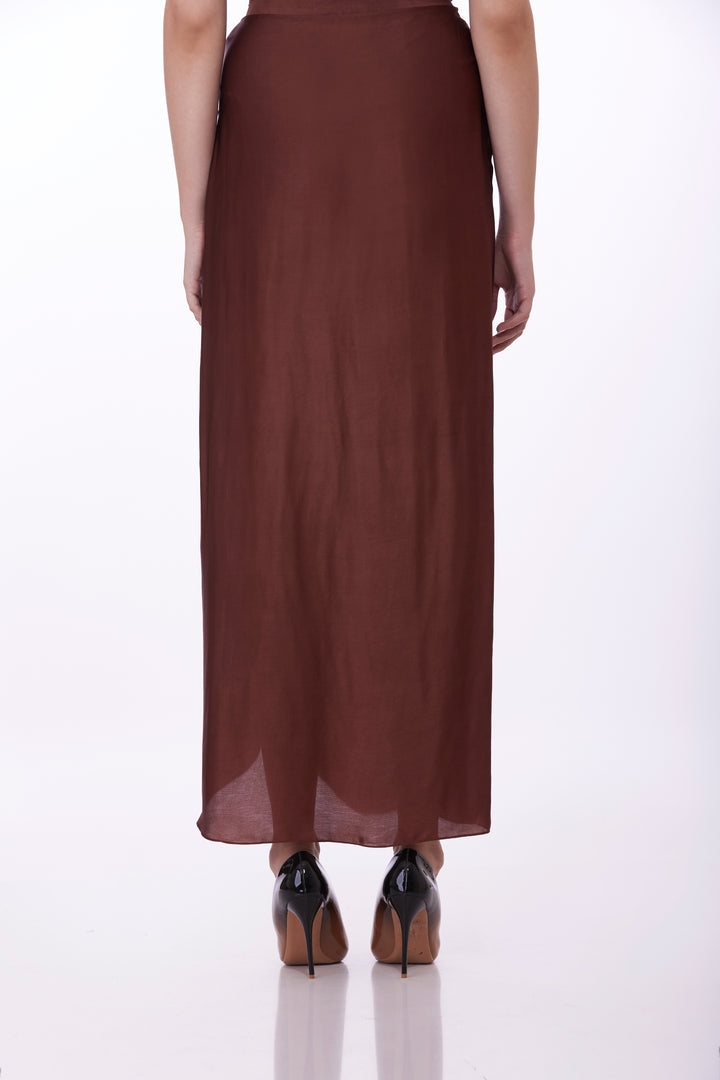 Chocolate Brown draped skirt with high slit