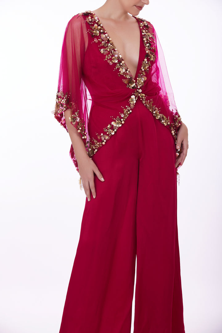 Pink sequins kaftan with jumpsuit