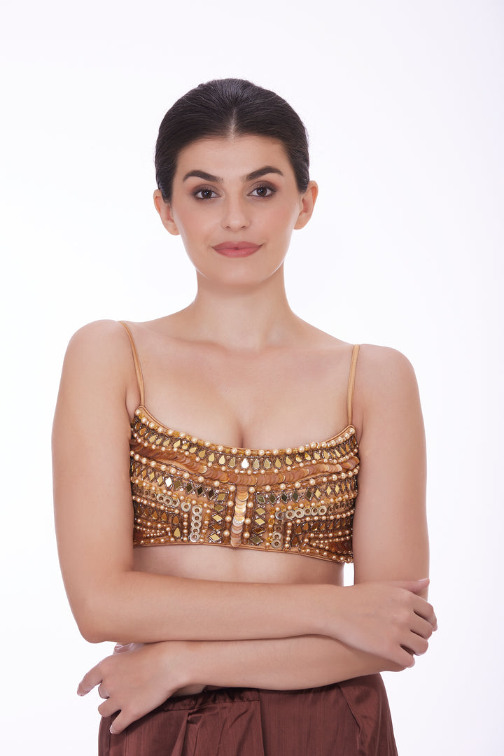 Gold bustier with mirror sequins embroidery