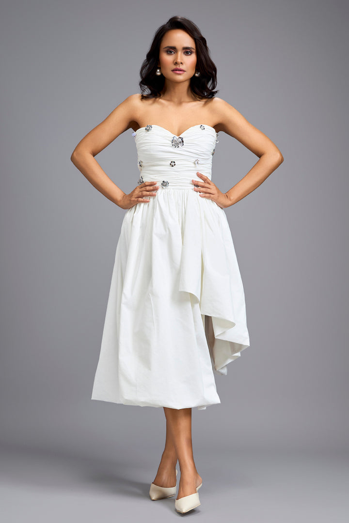 Strapless White Midi Dress