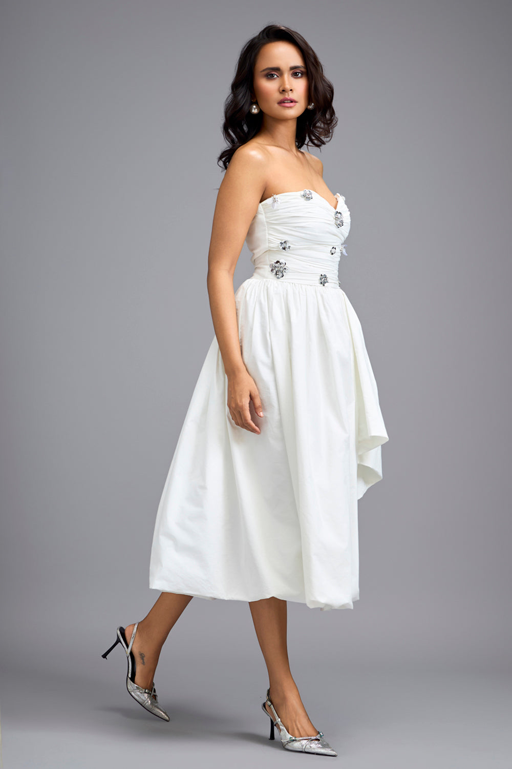 Strapless White Midi Dress