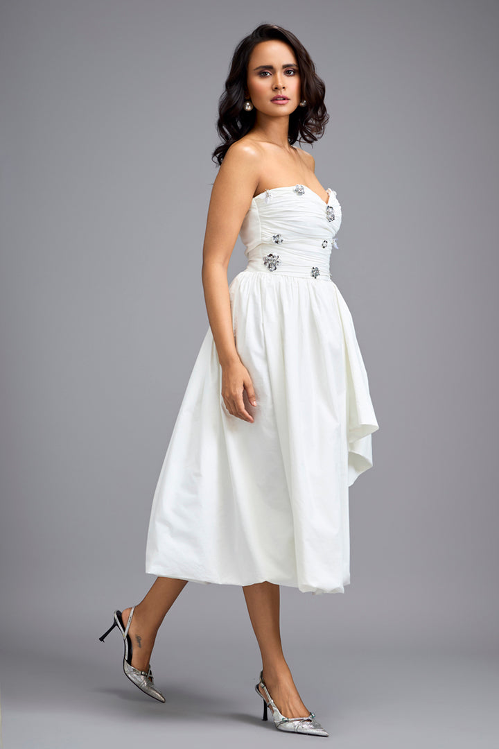 Strapless White Midi Dress