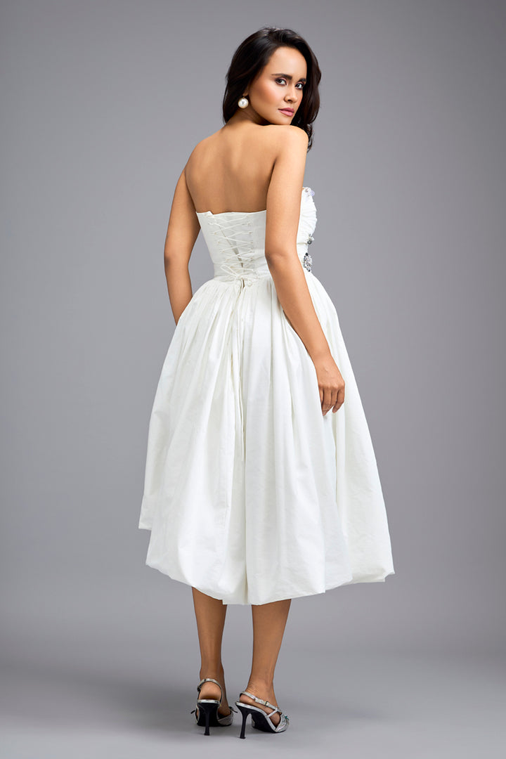 Strapless White Midi Dress
