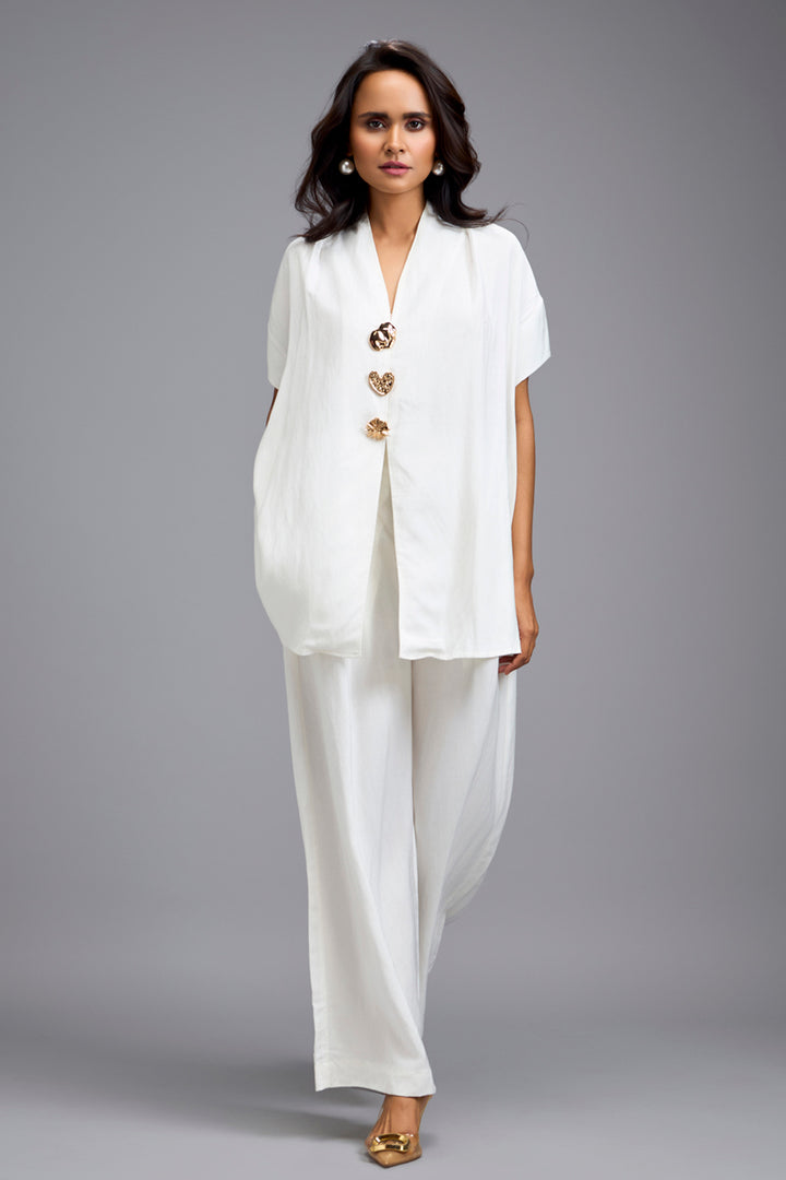 White Tailored Wide-Leg Trousers
