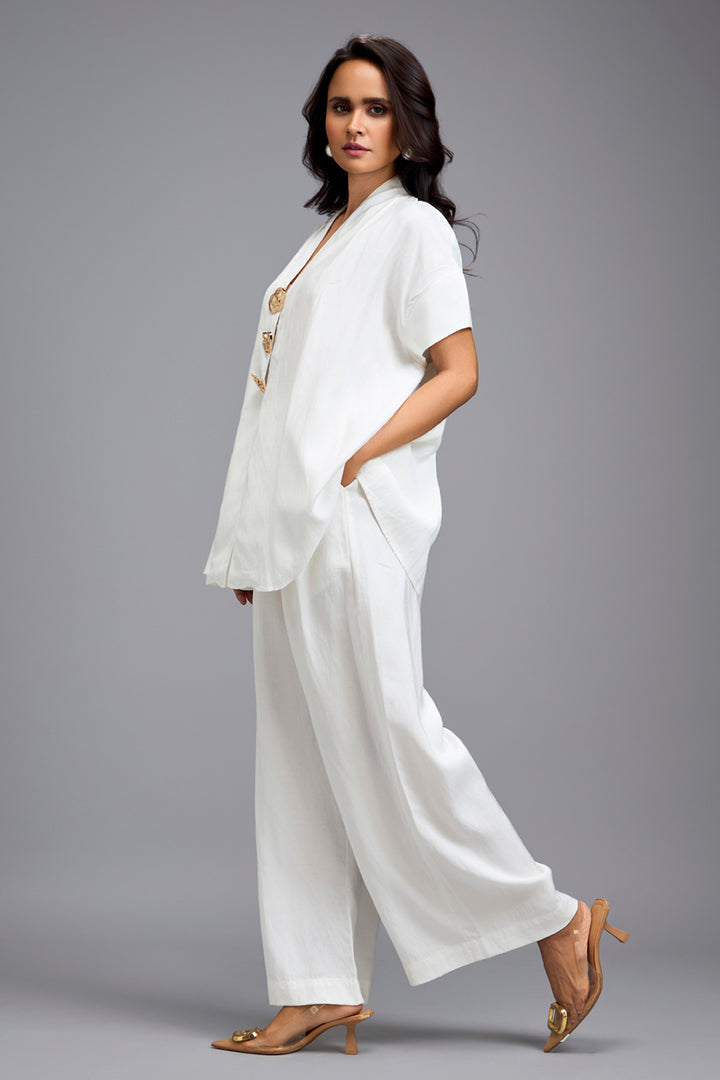 White Tailored Wide-Leg Trousers