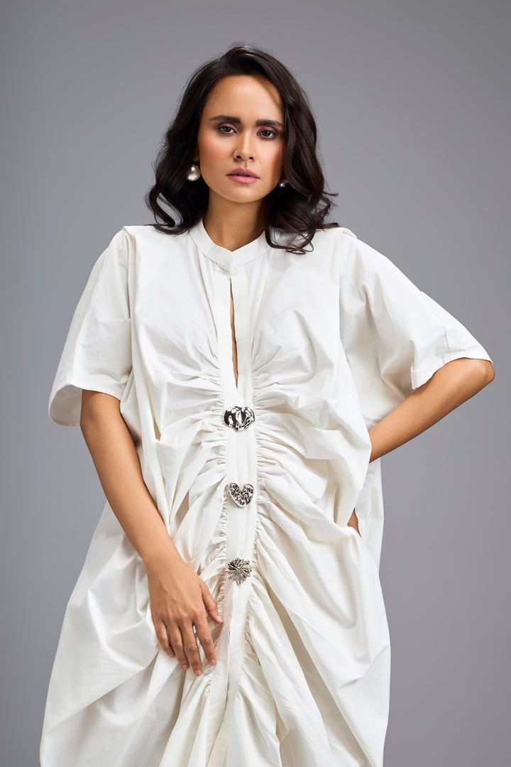 Oversize White Draped Dress