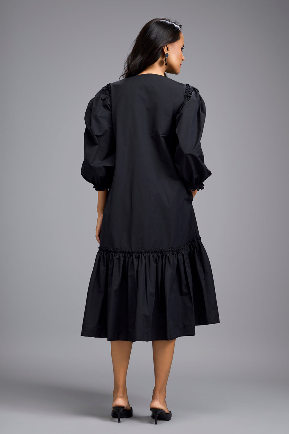 Black Long Gathered Hem Dress