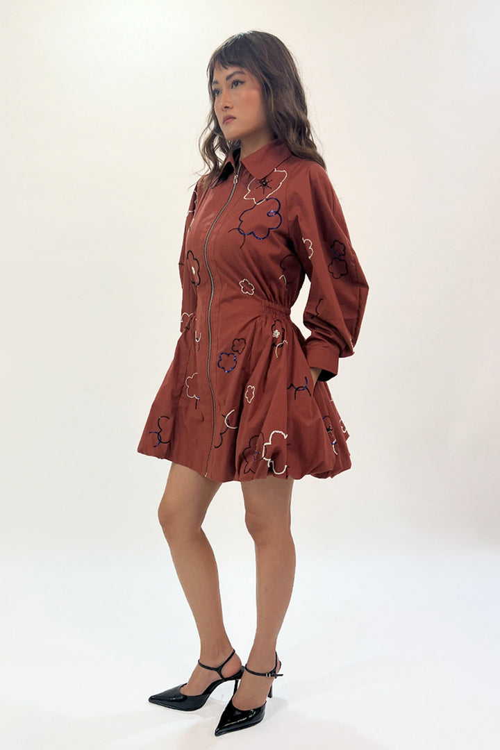 Embroidered Bubble Hem Dress