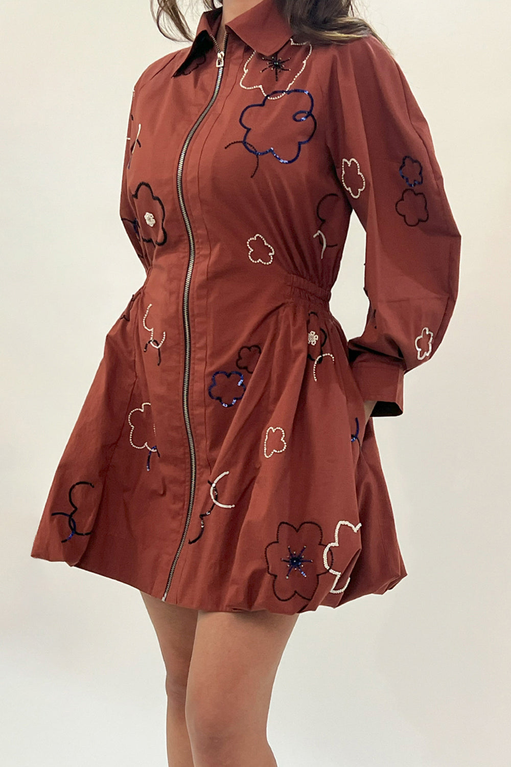 Embroidered Bubble Hem Dress