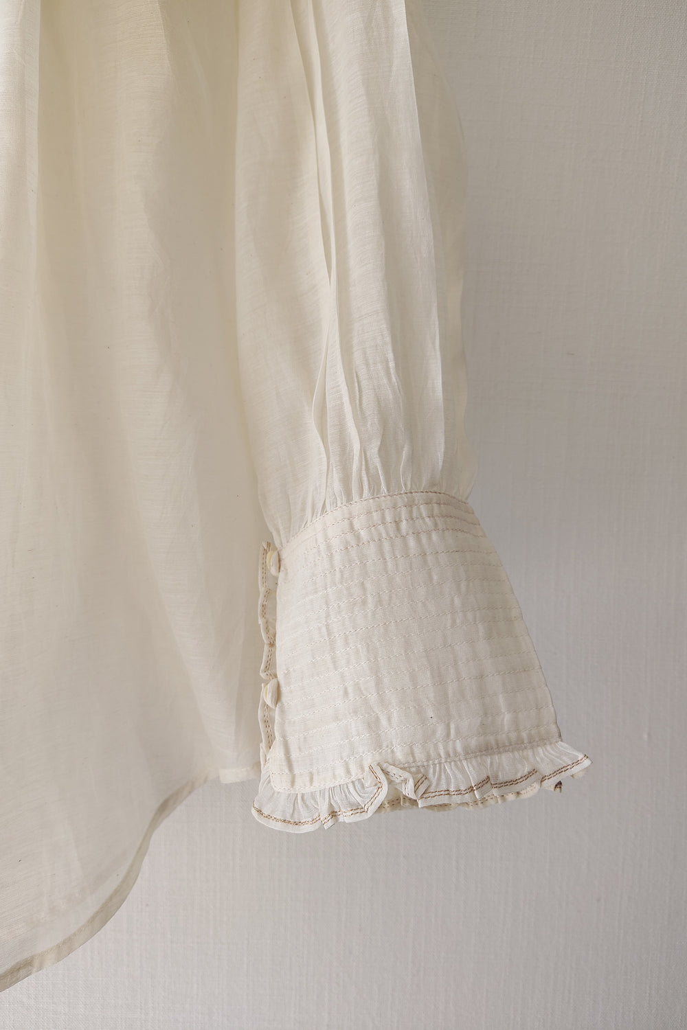 Victorian Frill Shirt with a Tie - Ivory Cotton Silk Sheer Blouse