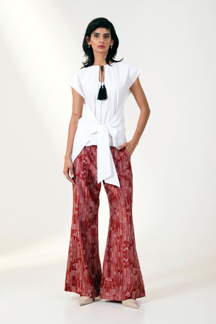 Martina Ii Bow Clutch Top With Printed Bell Bottoms