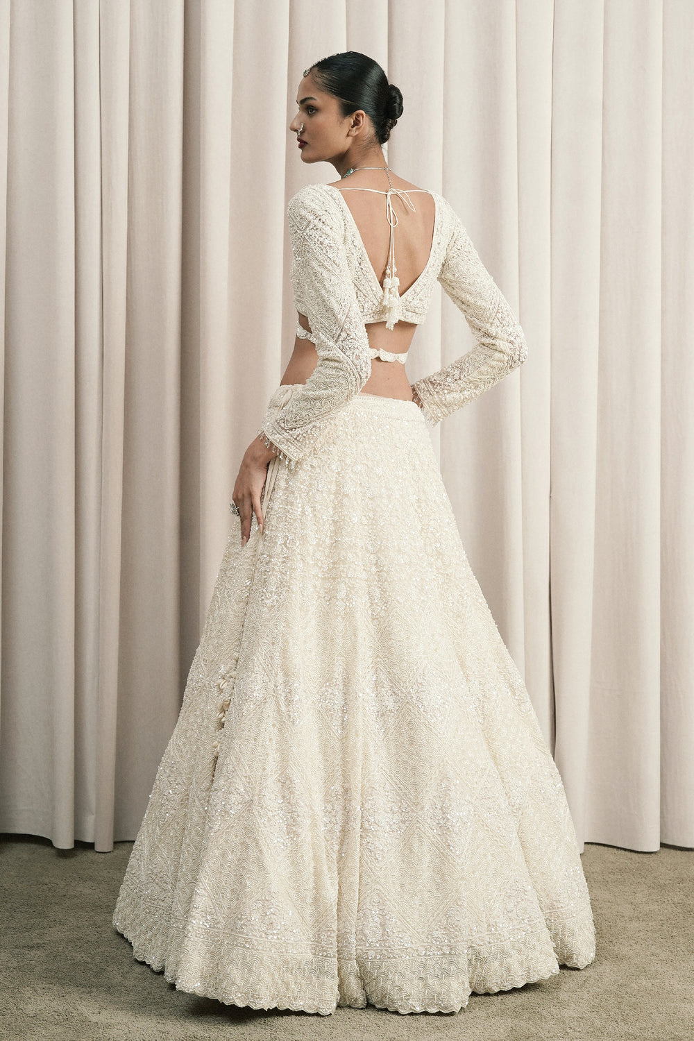Ivory Chantilly Appliqué Lehenga With Dupatta