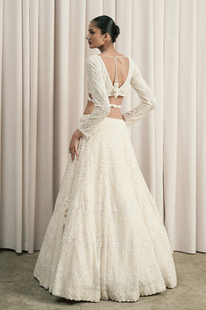 Ivory Chantilly Appliqué Lehenga With Dupatta