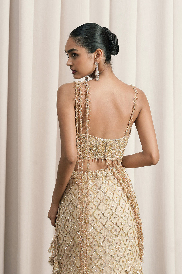Beige Fish-Cut Embroidered Lehenga With Blouse