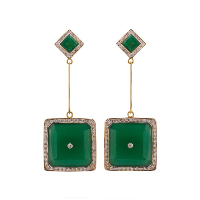 Green Onyx Square Earrings