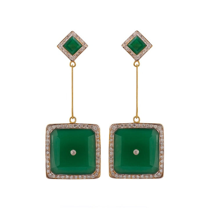 Green Onyx Square Earrings