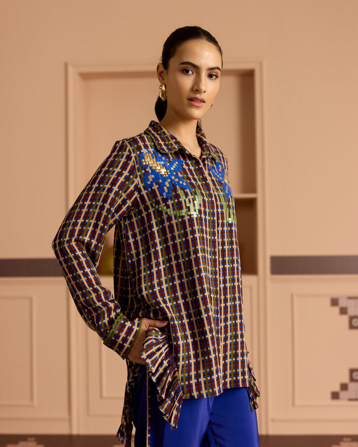 Blue Side Frill Co-ord Set