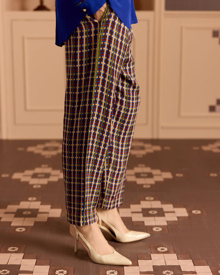 Blue Check Tapered Pants