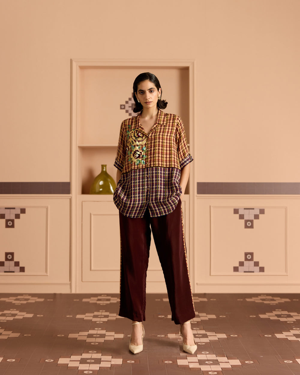 Burgandy Solid Pants