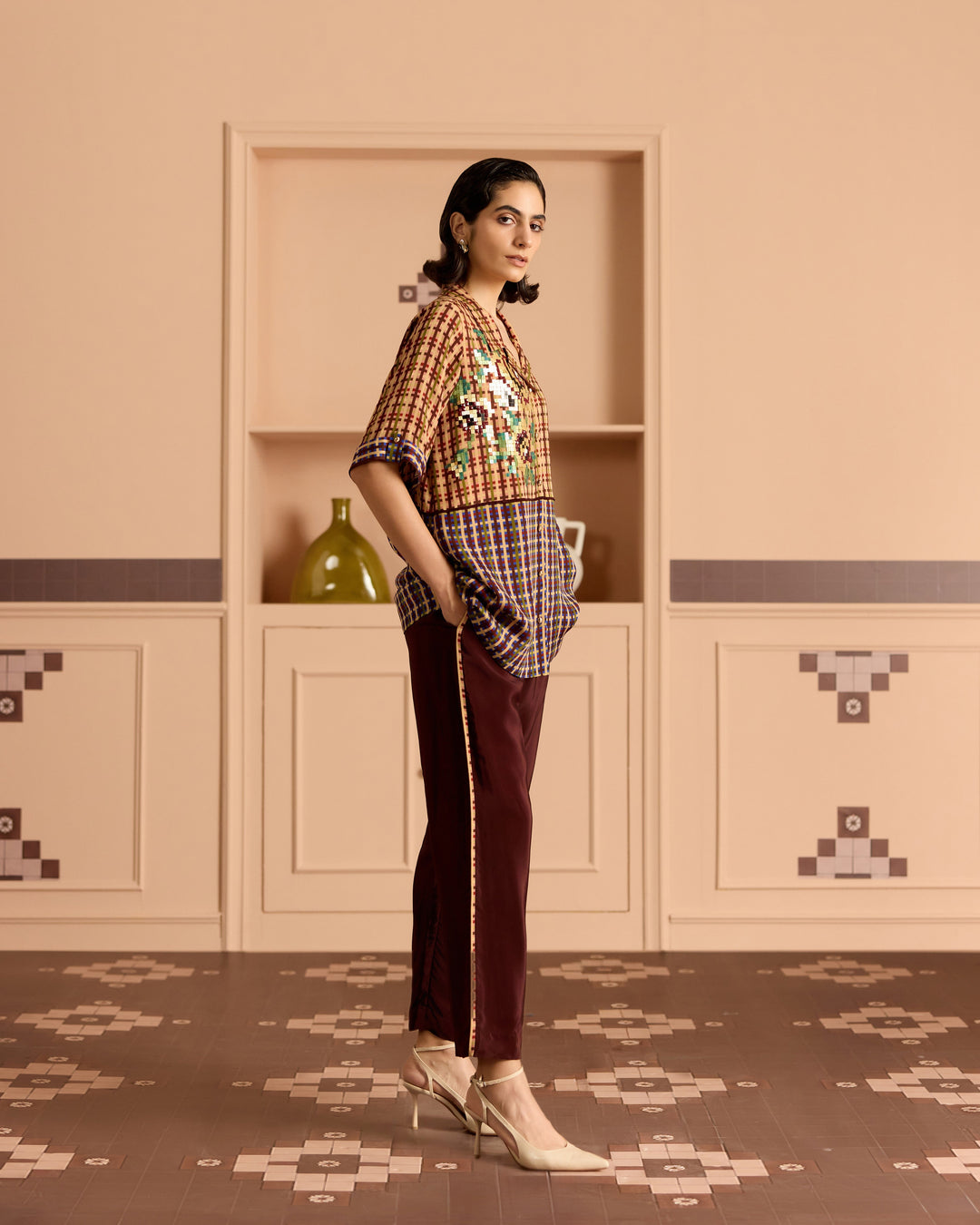 Burgandy Solid Pants