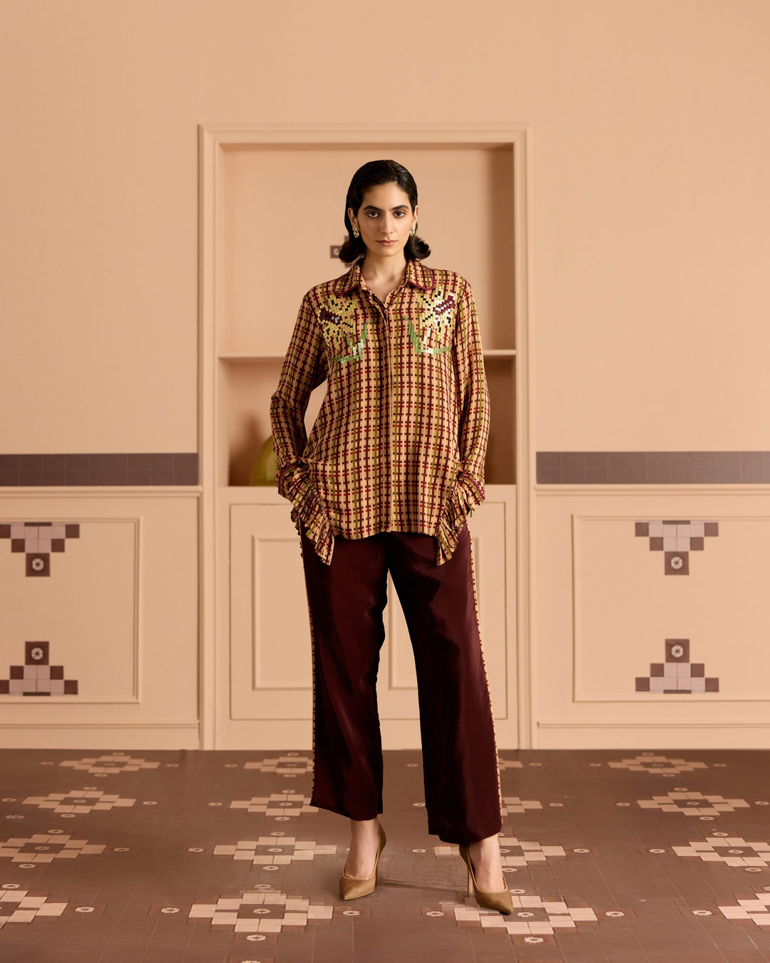 Burgandy Side Frill Co-ord Set