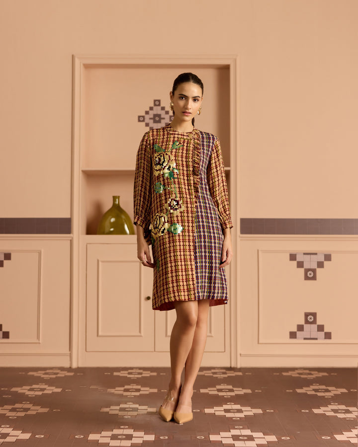Burgandy Frill Shirt Dress