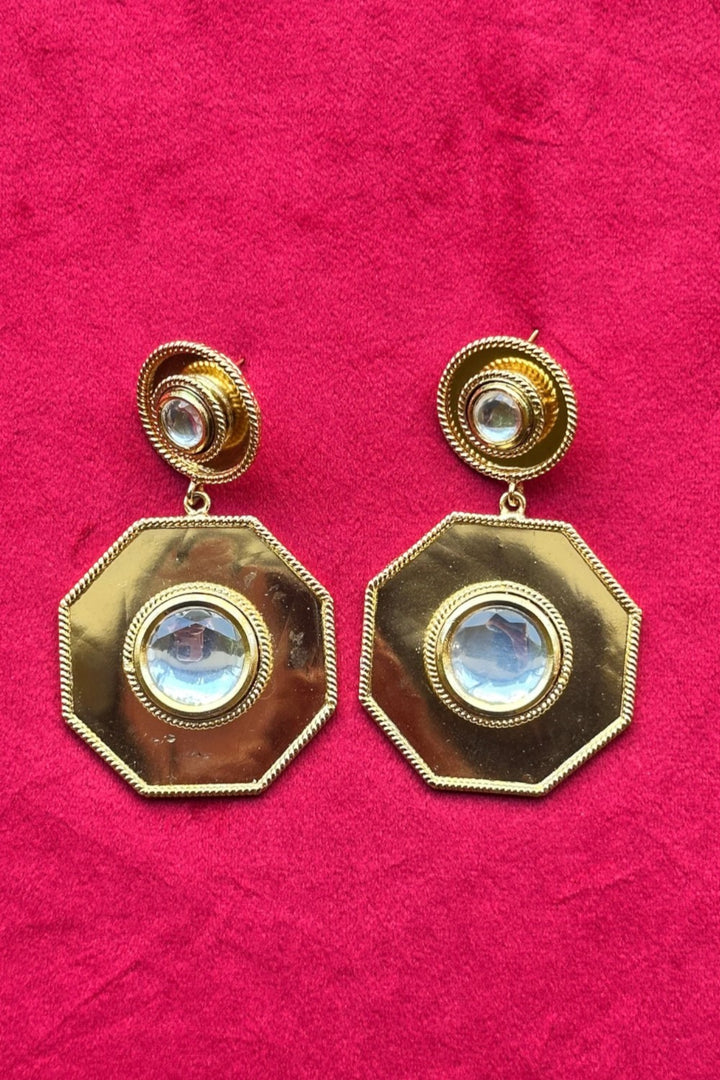 Polki Hexagon Earrings Gold