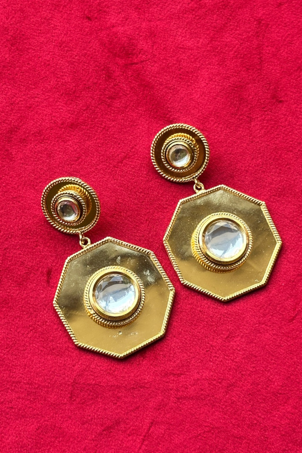 Polki Hexagon Earrings Gold