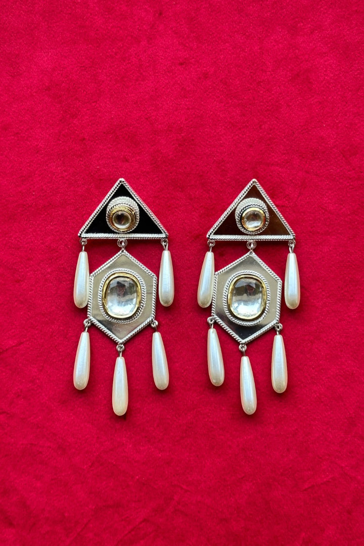 Polki Hexagon Drop Earrings Silver