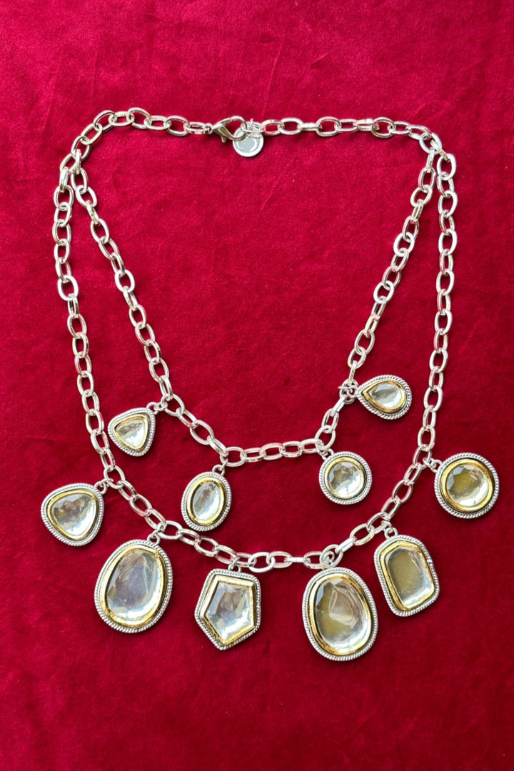 Gold & Silver Polki Charm Necklace