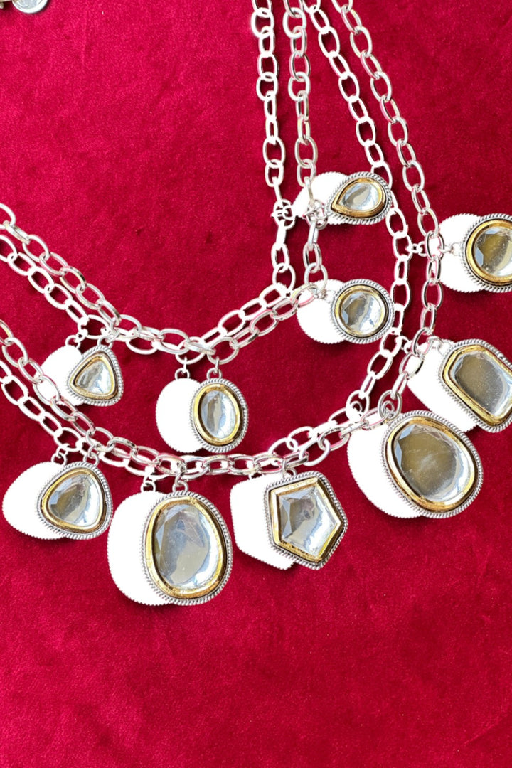 Gold & Silver Polki Charm Necklace