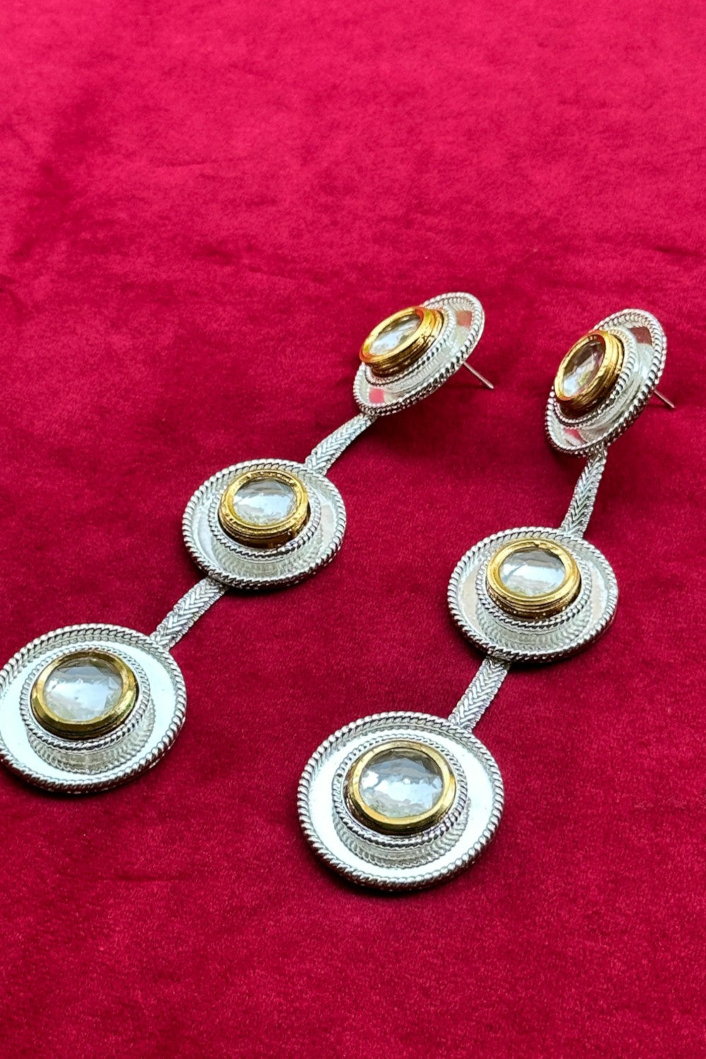Polki Three Dot Earrings